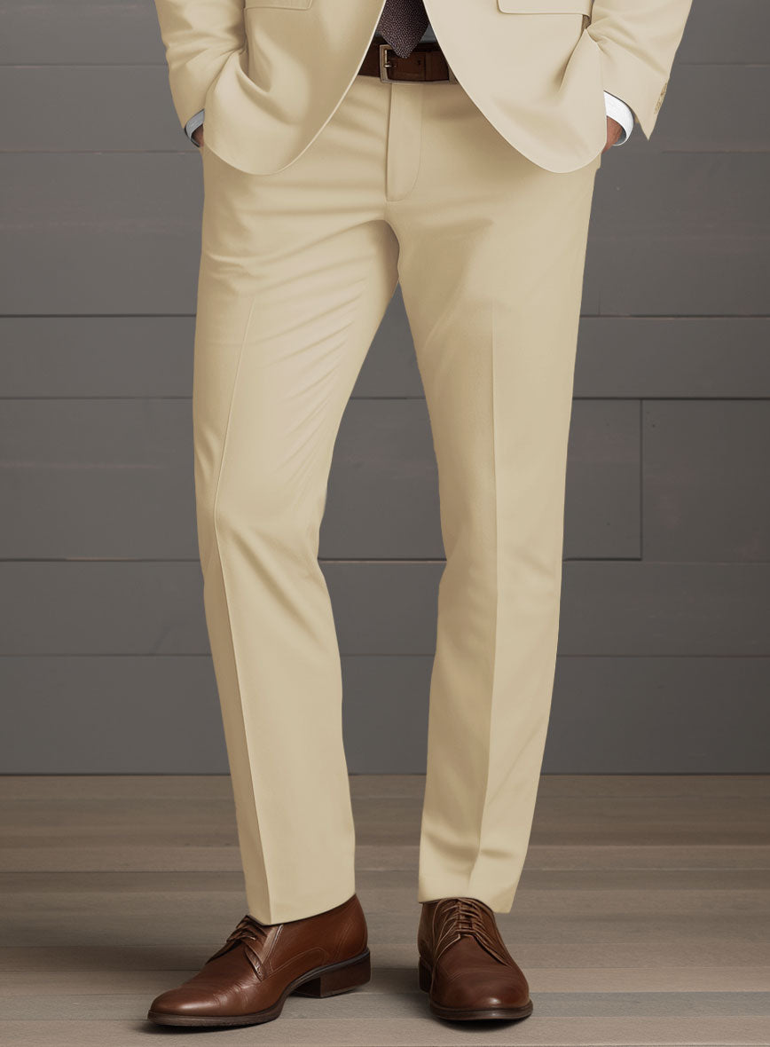 Beige Feather Cotton Canvas Stretch Pants - StudioSuits