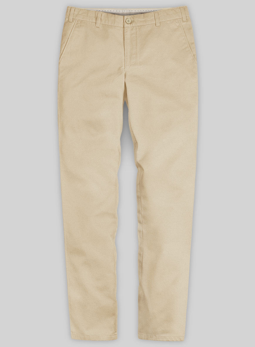 Washed Beige Feather Cotton Canvas Stretch Chino Pants - StudioSuits