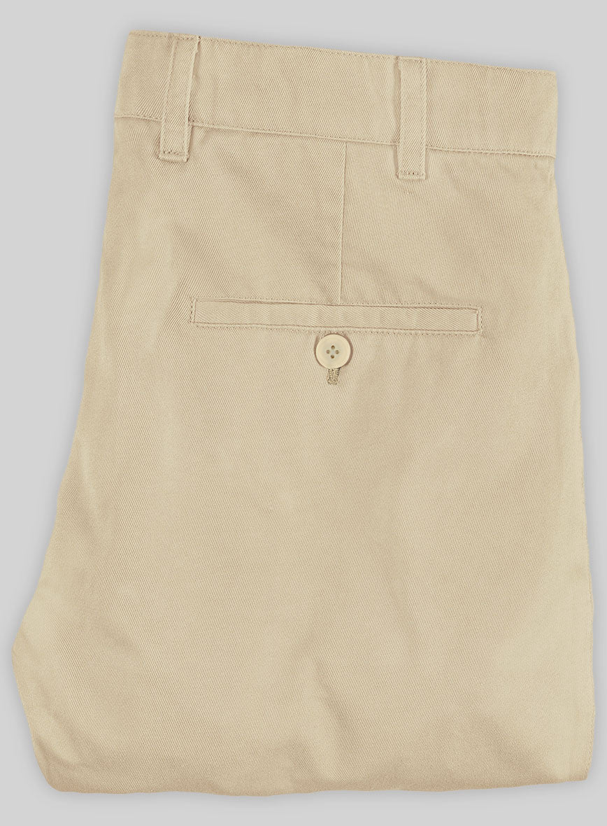 Washed Beige Feather Cotton Canvas Stretch Chino Pants - StudioSuits