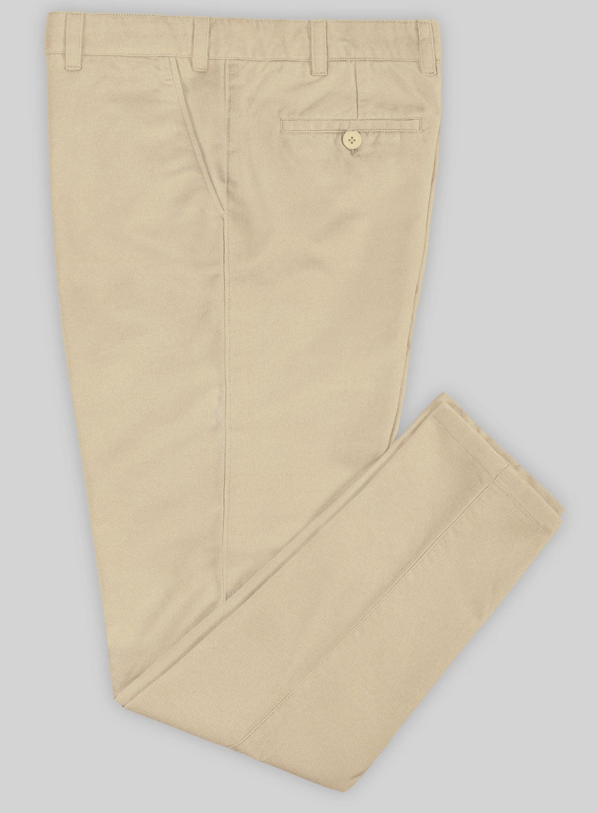 Washed Beige Feather Cotton Canvas Stretch Chino Pants - StudioSuits