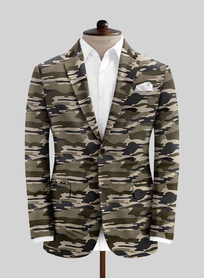 Beige Stretch Camo Jacket - StudioSuits