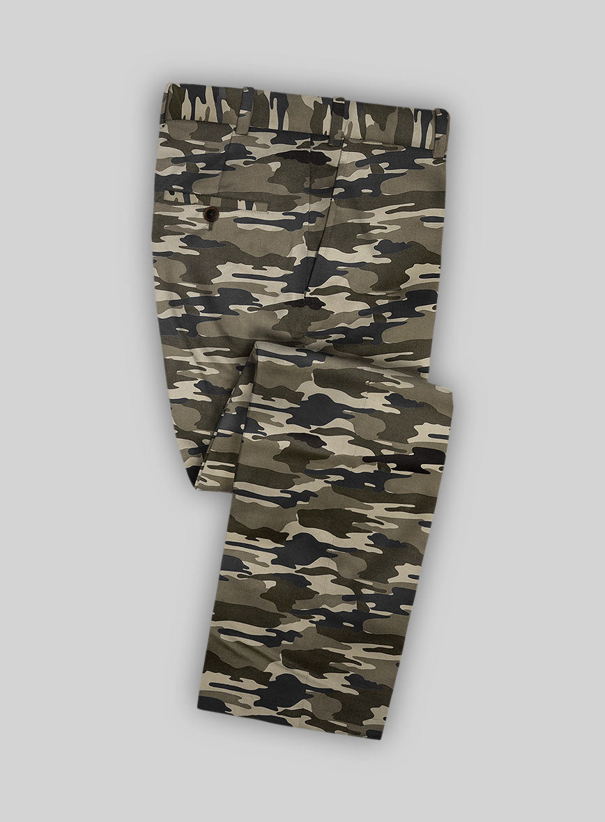 Beige Stretch Camo Pants - StudioSuits