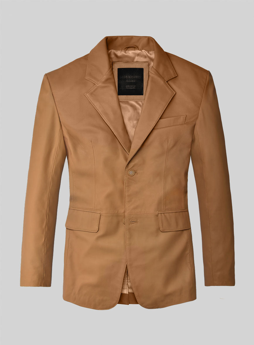 Bella Brown Lambskin Leather Blazer - StudioSuits