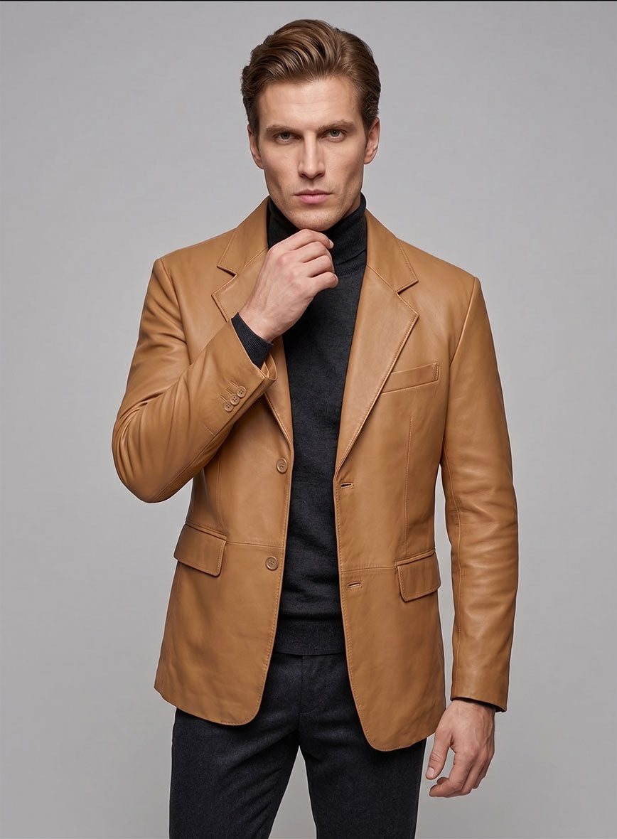 Bella Brown Lambskin Leather Blazer - StudioSuits