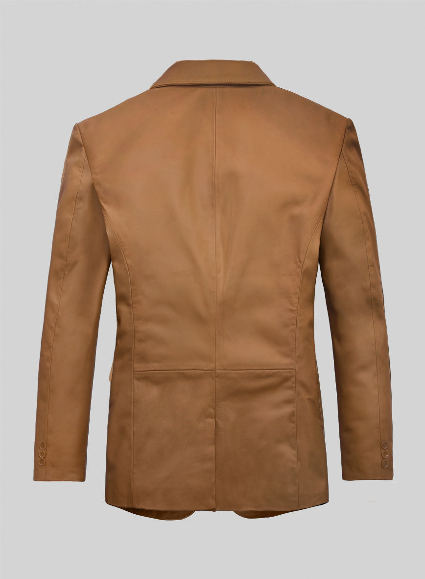 Bella Brown Lambskin Leather Blazer - StudioSuits