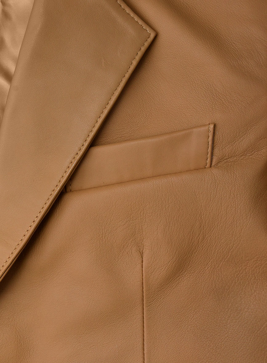 Bella Brown Lambskin Leather Blazer - StudioSuits