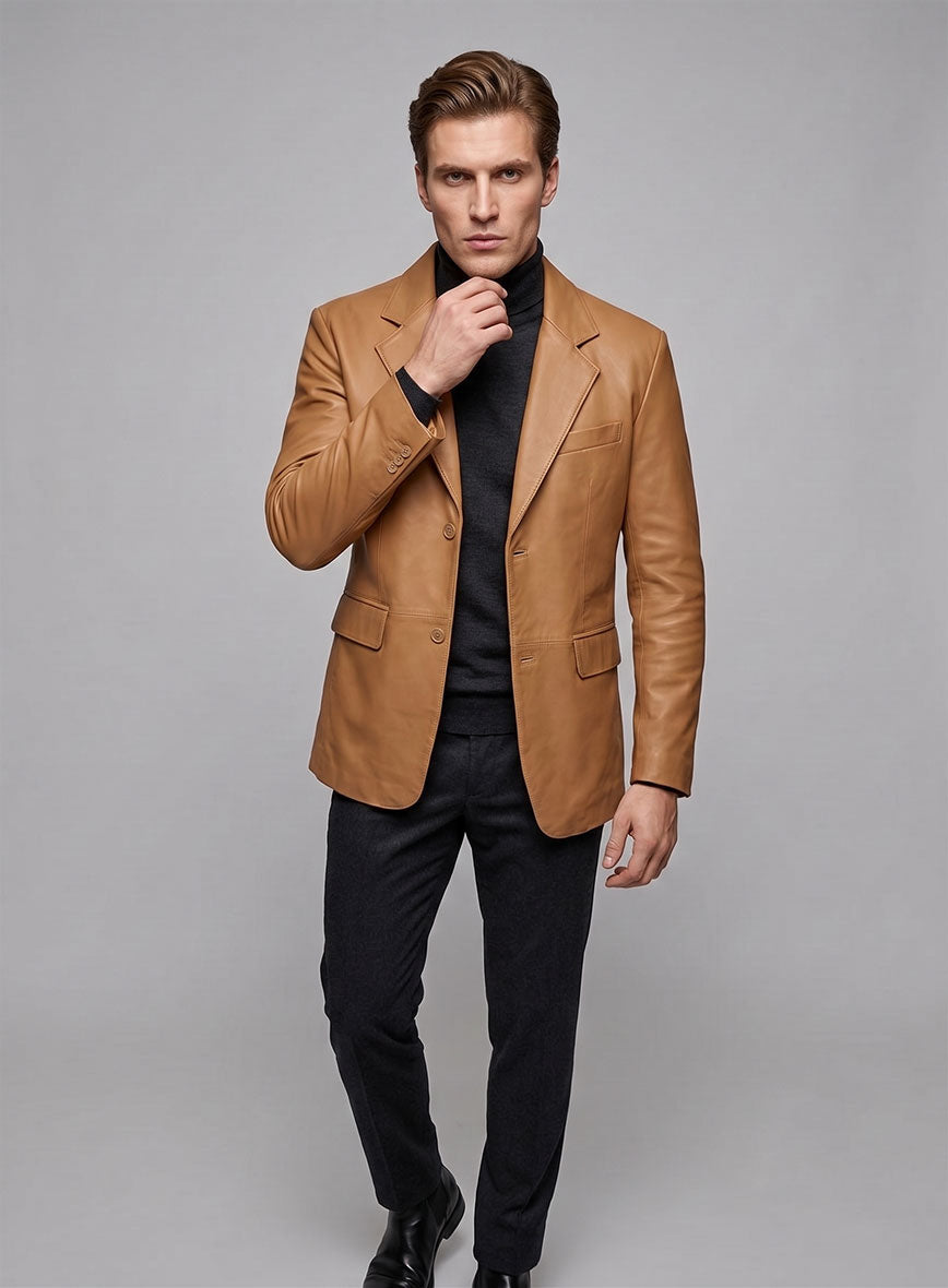 Bella Brown Lambskin Leather Blazer - StudioSuits