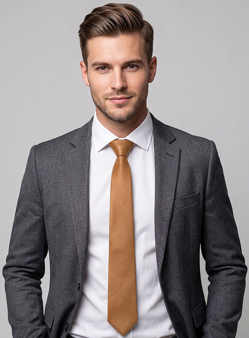 Bella Brown Lambskin Leather Tie - StudioSuits