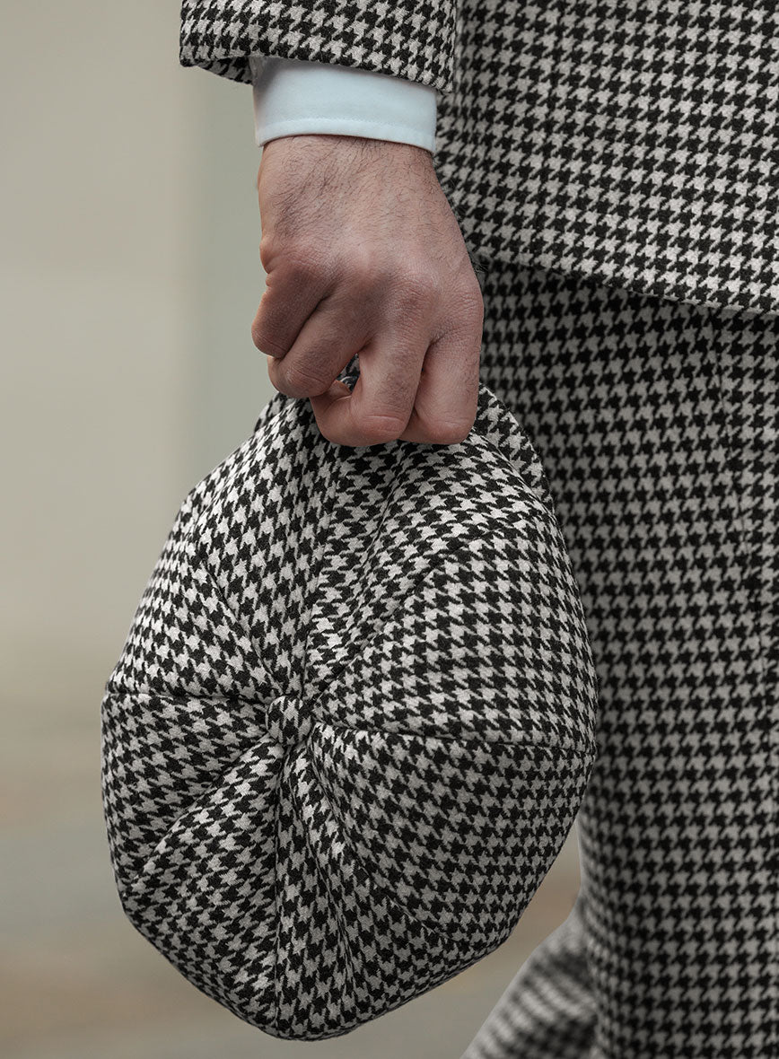 Big Houndstooth BW Tweed Newsboy Cap - StudioSuits