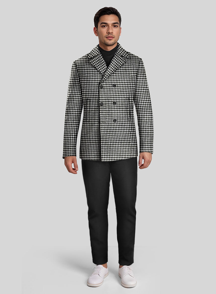 Big Houndstooth BW Tweed Pea Coat - StudioSuits