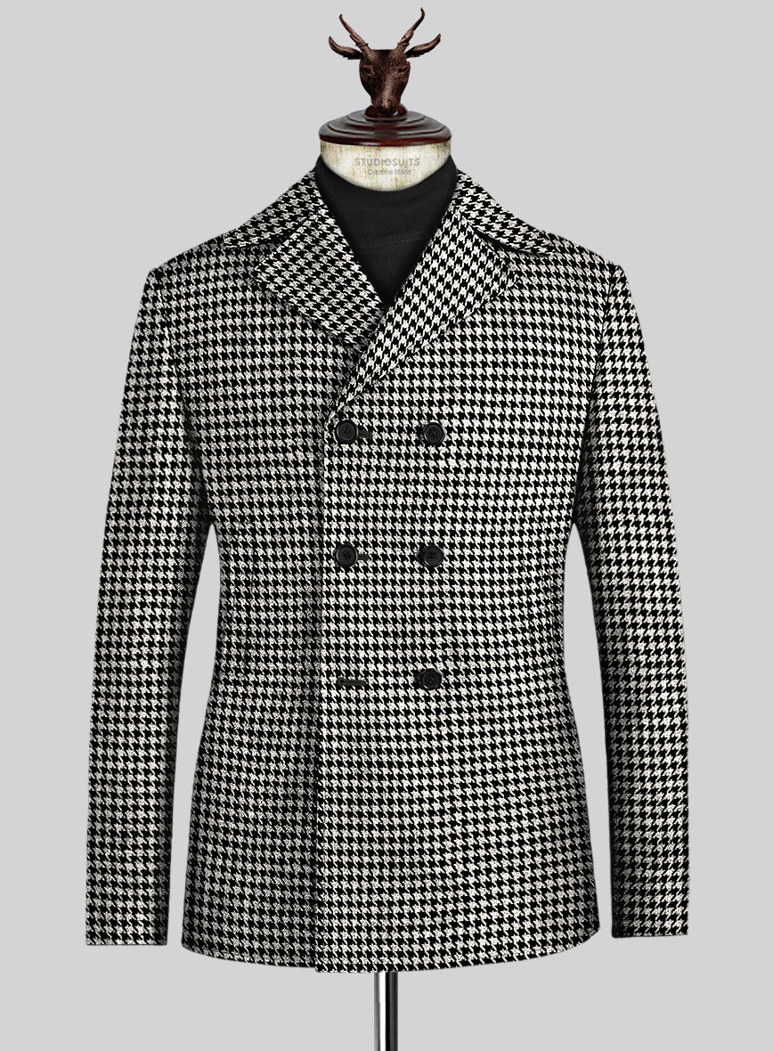Big Houndstooth BW Tweed Pea Coat - StudioSuits