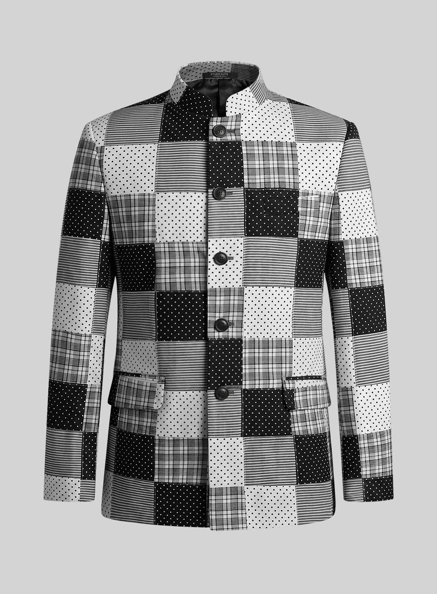 Black & White Madras Patchwork Nehru Jacket - StudioSuits