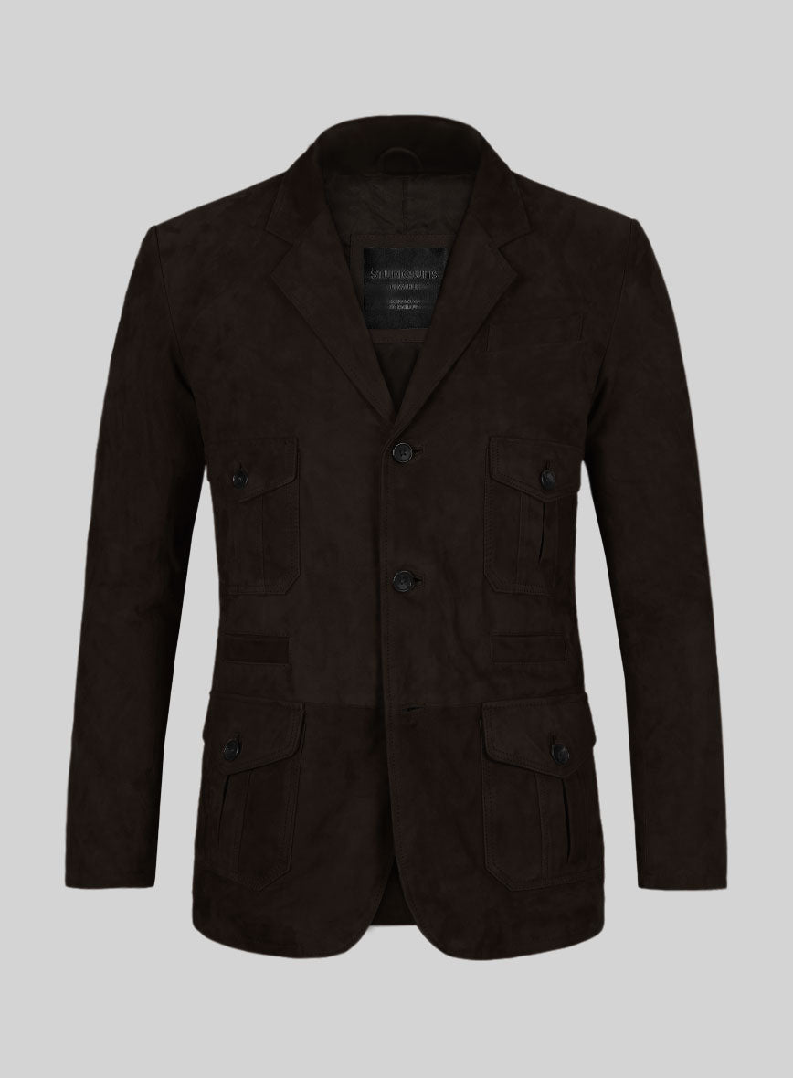 Black Coffee Suede Leather Blazer - #712 - StudioSuits