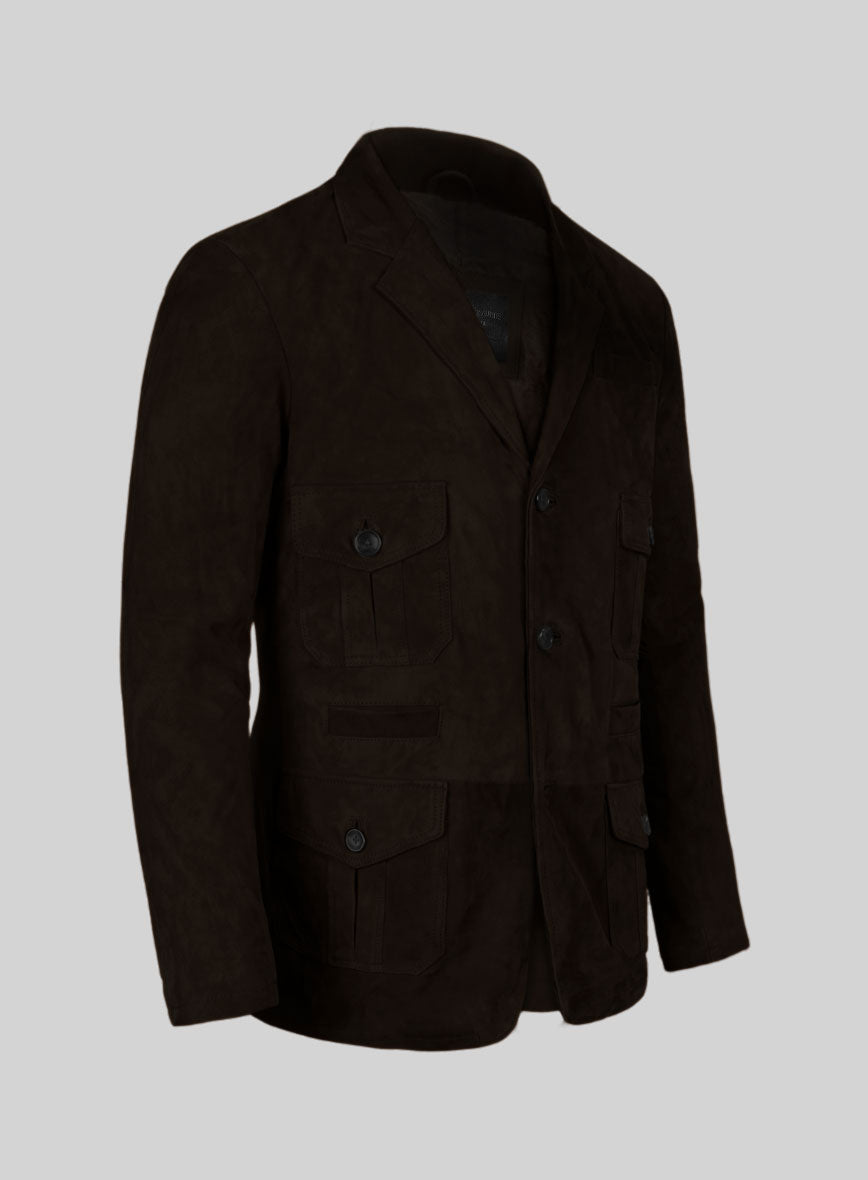Black Coffee Suede Leather Blazer - #712 - StudioSuits