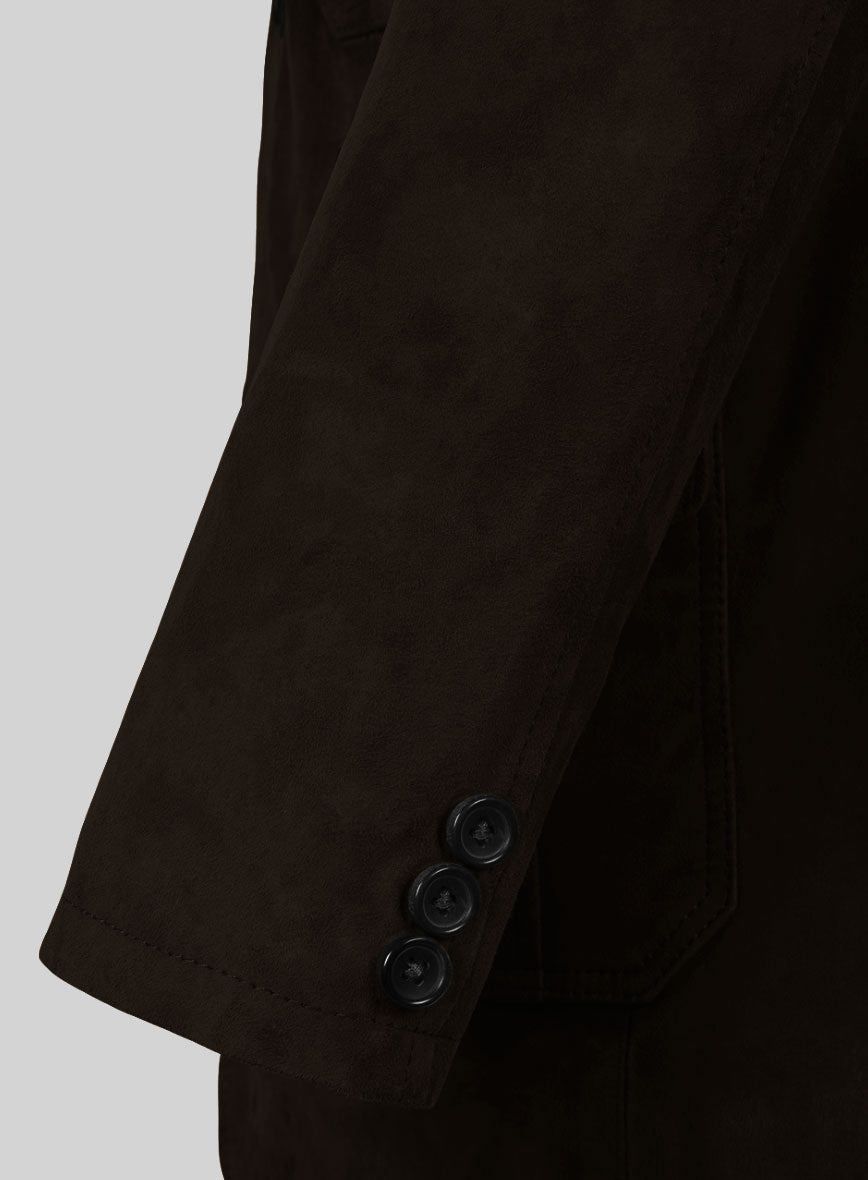 Black Coffee Suede Leather Blazer - #712 - StudioSuits