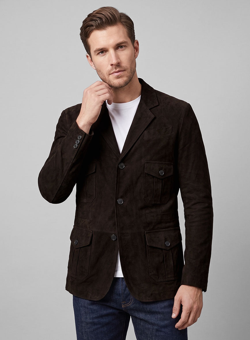 Black Coffee Suede Leather Blazer - #712 - StudioSuits