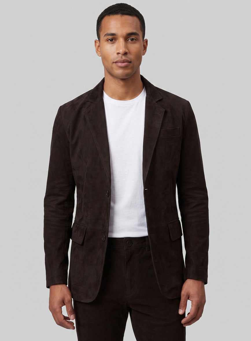 Black Coffee Suede Leather Blazer - StudioSuits