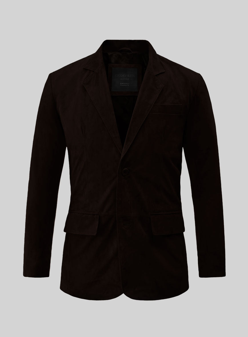 Black Coffee Suede Leather Blazer - StudioSuits