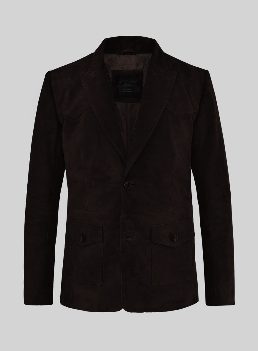 Black Coffee Suede Western Leather Blazer - StudioSuits
