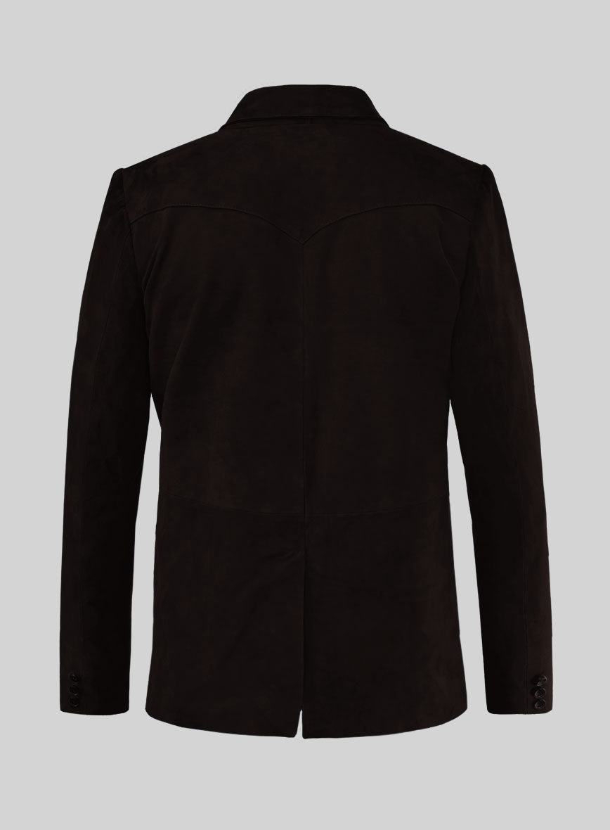 Black Coffee Suede Western Leather Blazer - StudioSuits