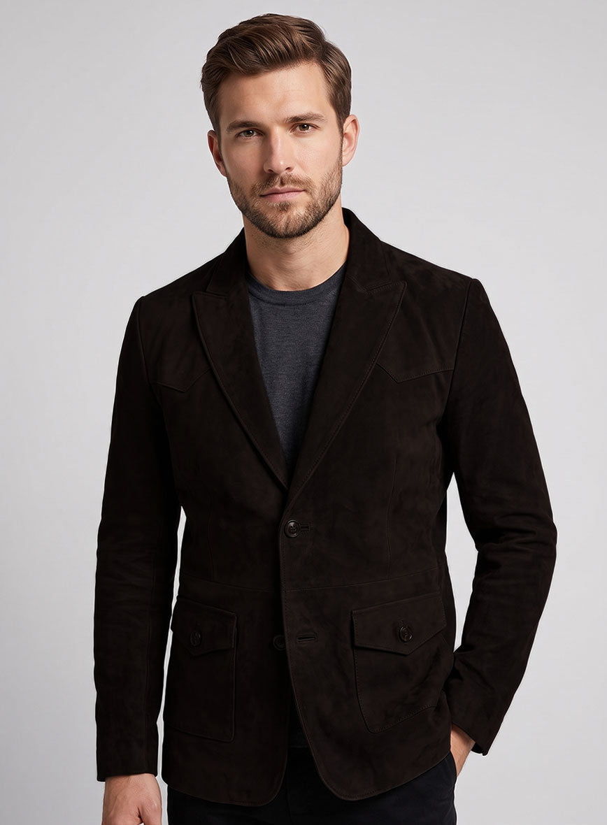 Black Coffee Suede Western Leather Blazer - StudioSuits