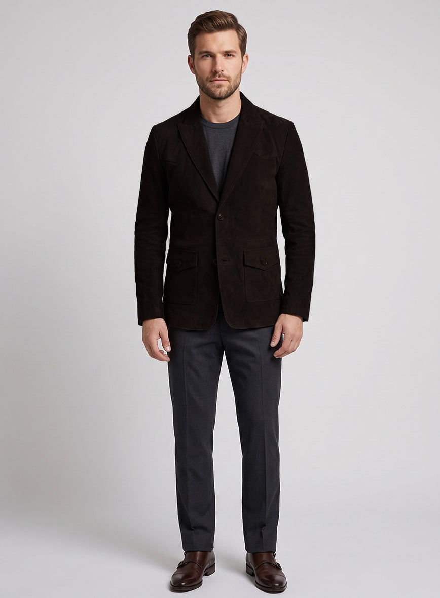 Black Coffee Suede Western Leather Blazer - StudioSuits
