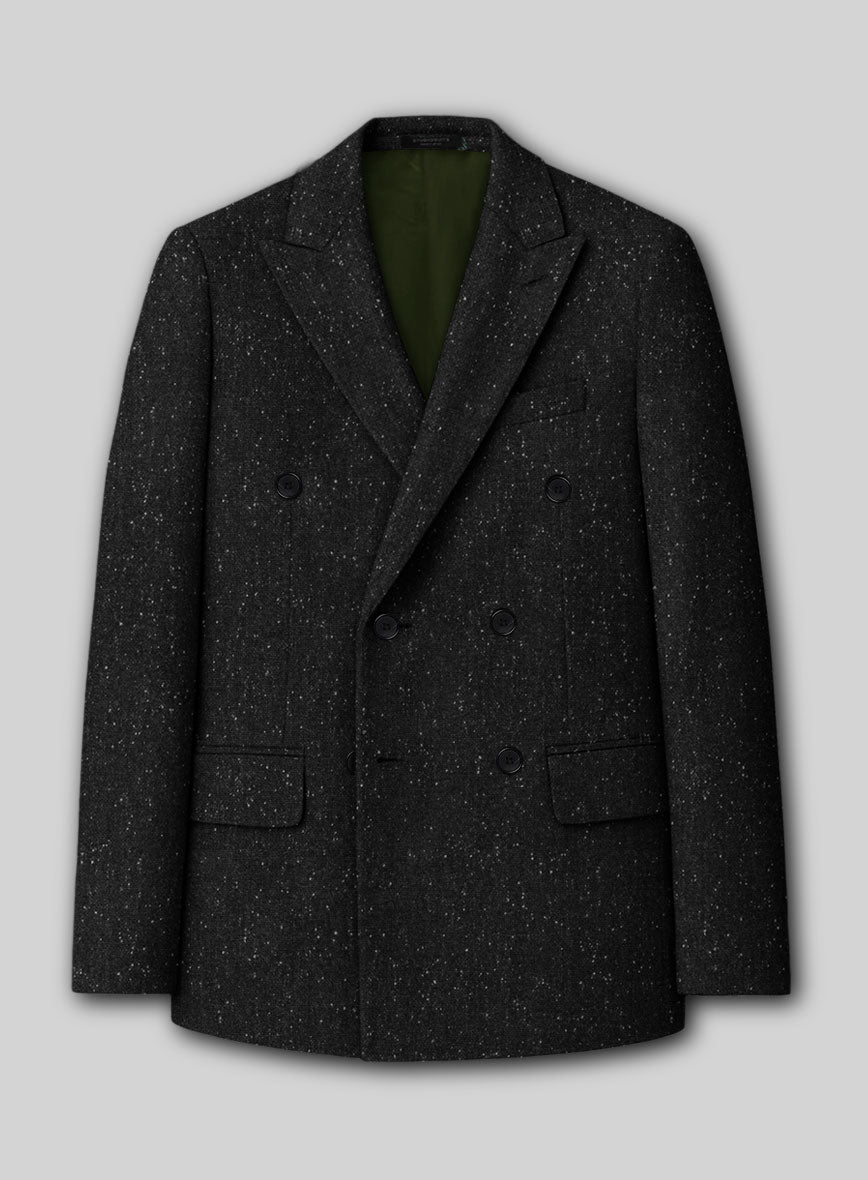 Black Flecks Donegal Tweed Double Breasted Jacket - StudioSuits