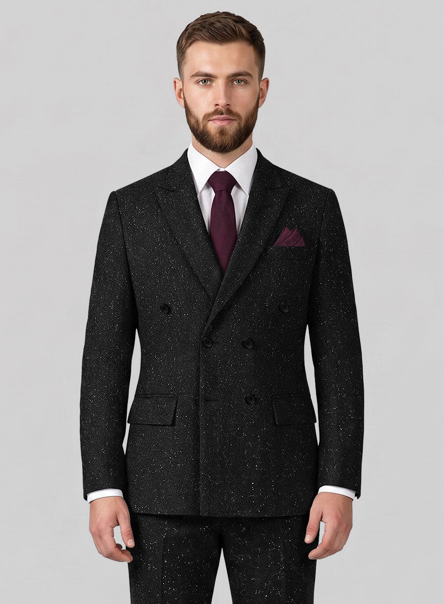 Black Flecks Donegal Tweed Double Breasted Jacket - StudioSuits