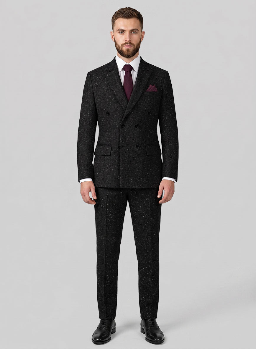 Black Flecks Donegal Tweed Double Breasted Suit - StudioSuits