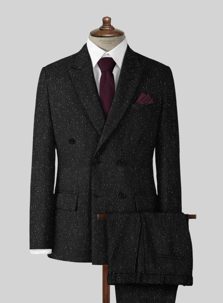 Black Flecks Donegal Tweed Double Breasted Suit - StudioSuits