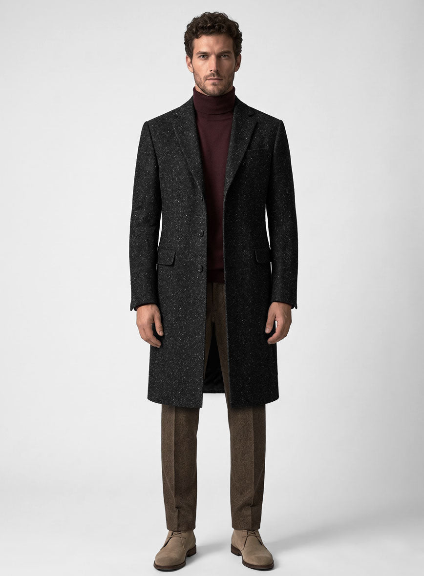 Black Flecks Donegal Tweed Overcoat - StudioSuits