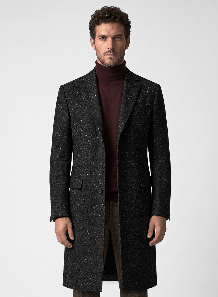 Black Flecks Donegal Tweed Overcoat - StudioSuits