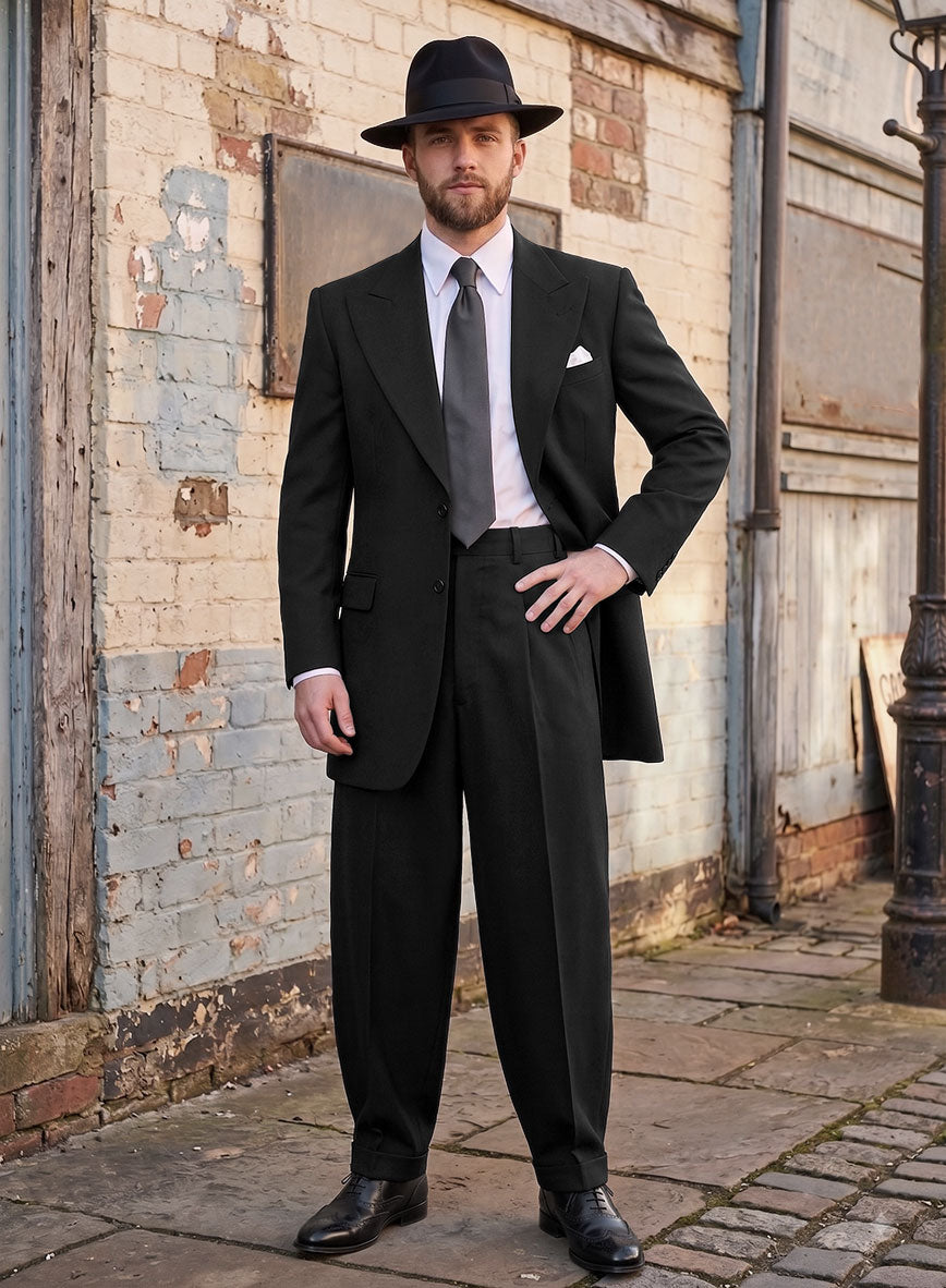 Black Merino Wool Zoot Suit - StudioSuits