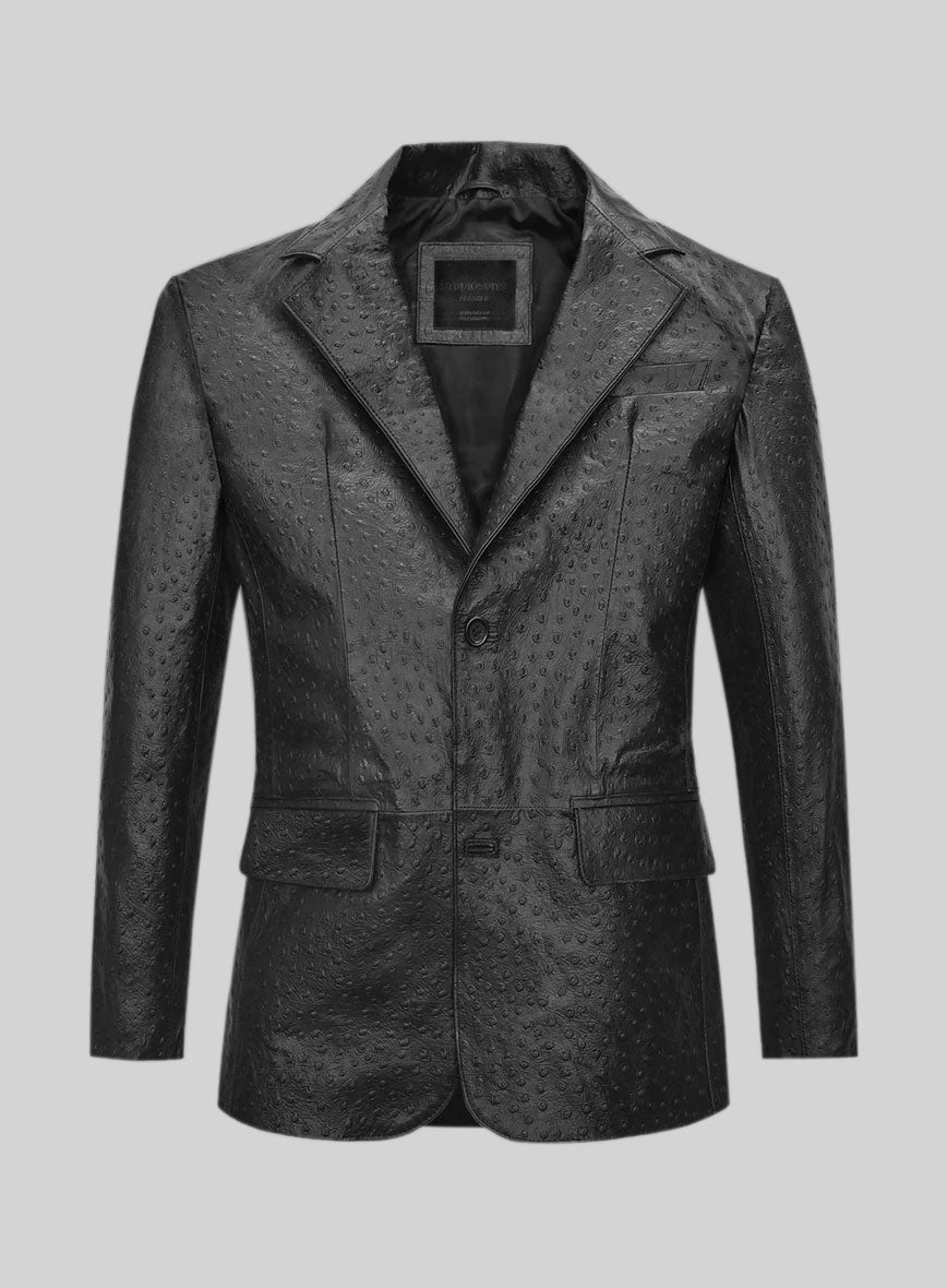 Black Ostrich Leather Blazer - StudioSuits
