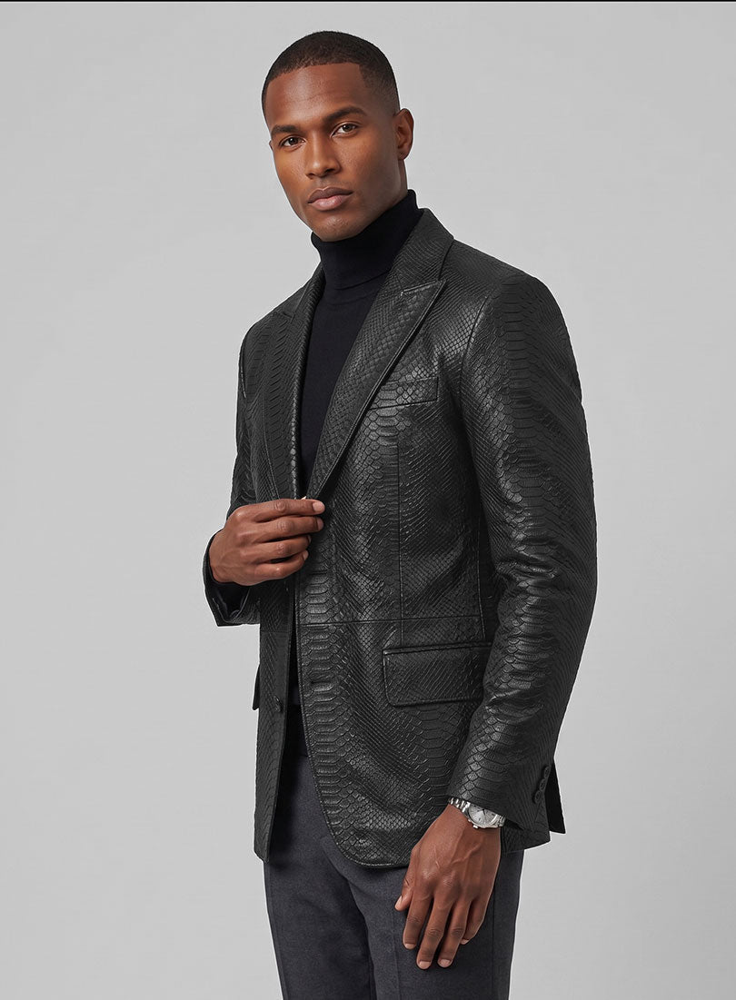 Black Python Catwalk Leather Blazer # 2 - StudioSuits