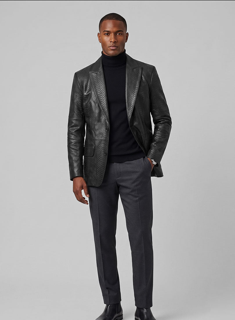 Black Python Catwalk Leather Blazer # 2 - StudioSuits