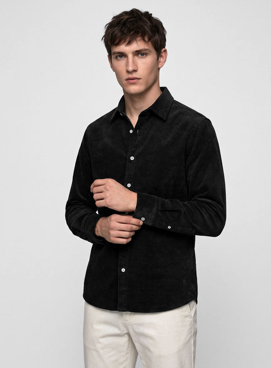 Black Stretch Pin Corduroy Shirt - StudioSuits