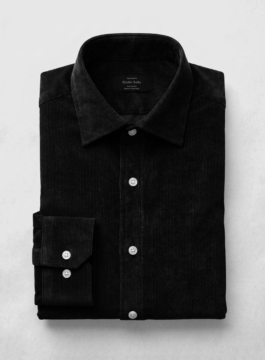 Black Stretch Pin Corduroy Shirt - StudioSuits