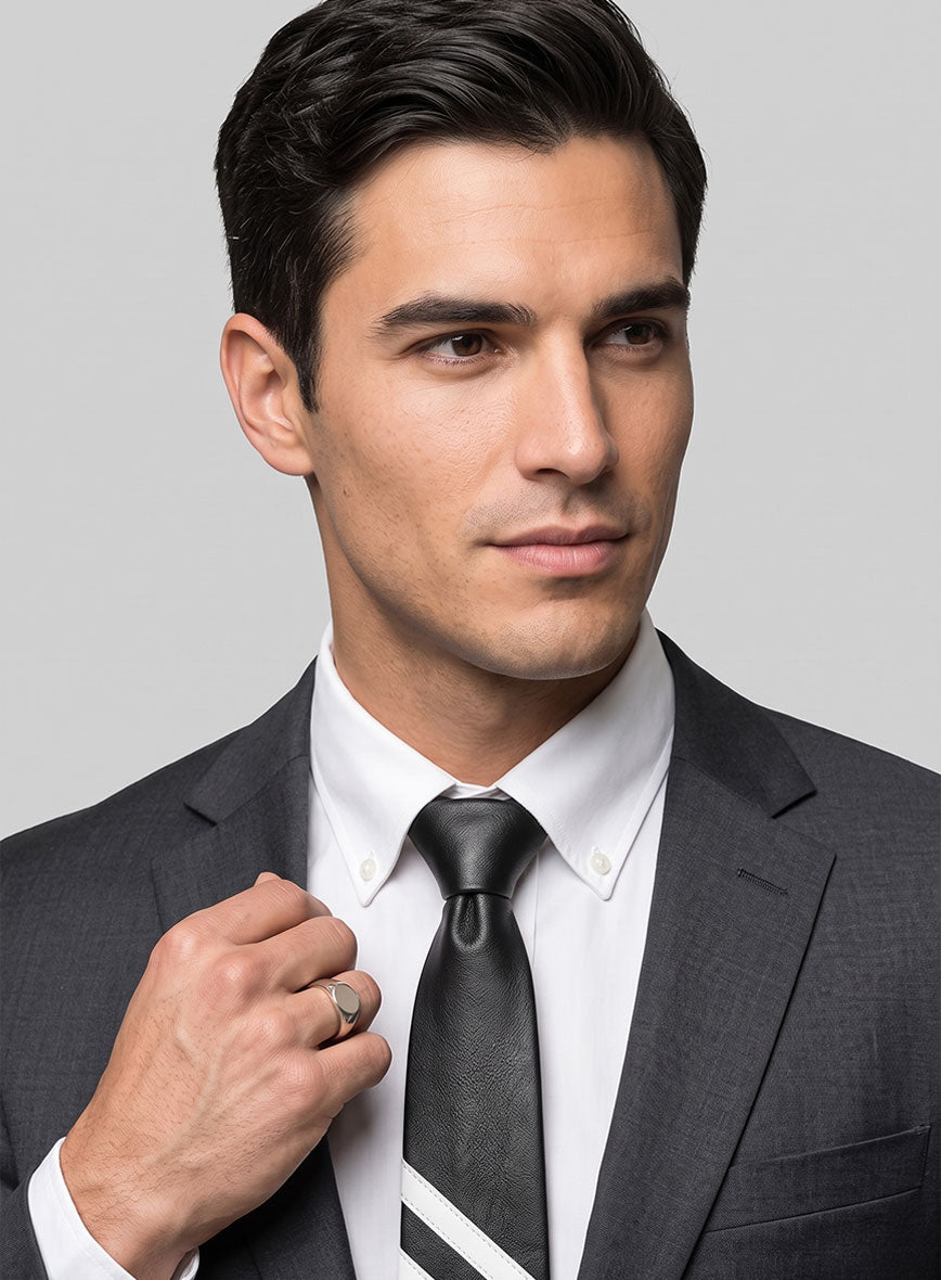 Black Triple Stripe Leather Tie - StudioSuits