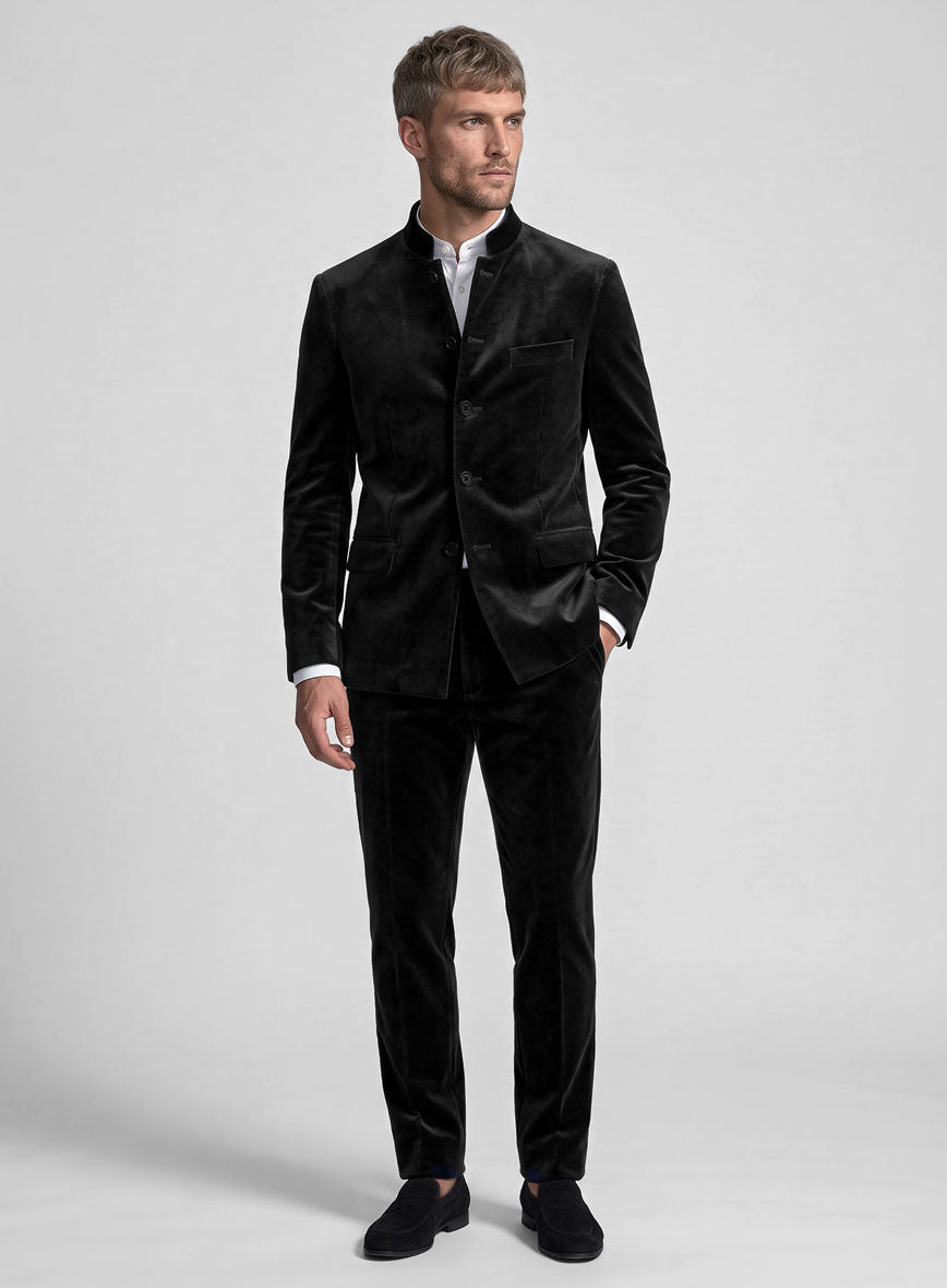 Black Velvet Nehru Jacket - StudioSuits