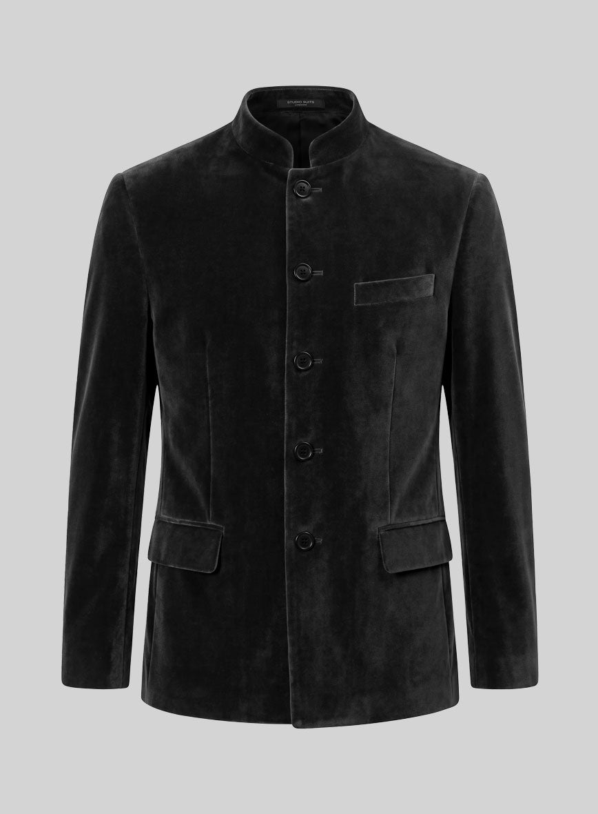 Black Velvet Nehru Jacket - StudioSuits