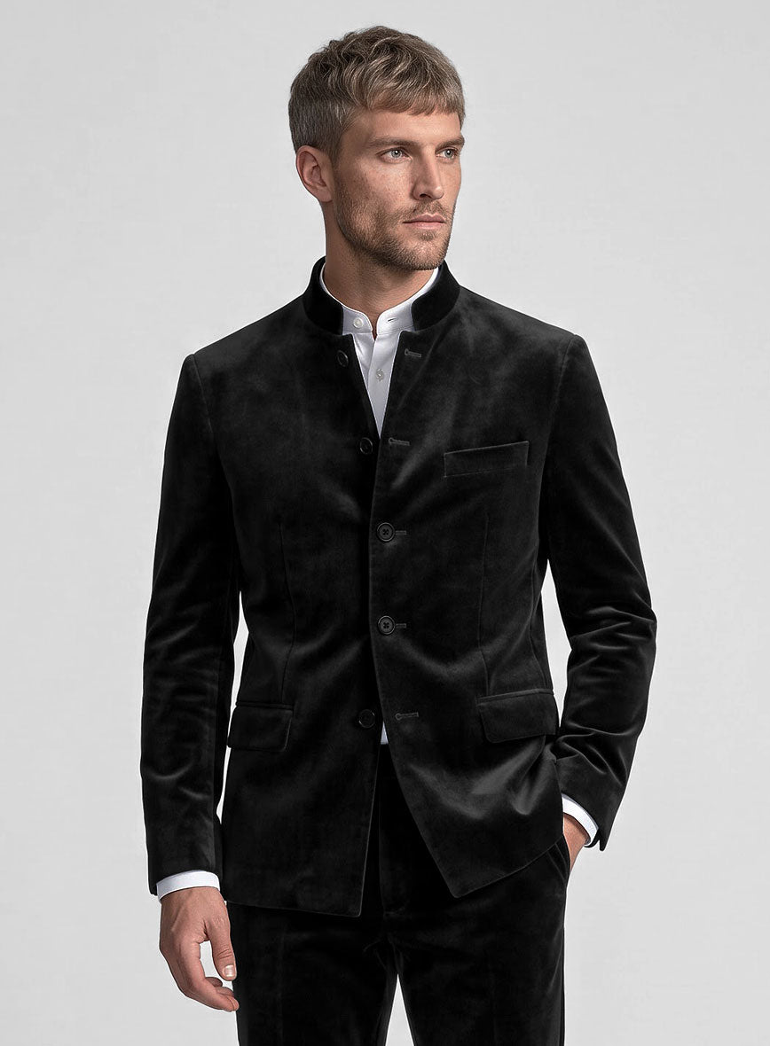 Black Velvet Nehru Jacket - StudioSuits