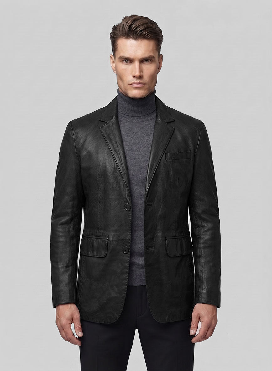 Black Washed and Wax Leather Blazer - StudioSuits