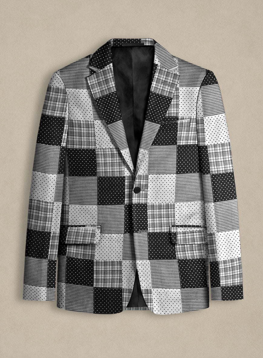 Black & White Madras Patchwork Combination Suit - StudioSuits