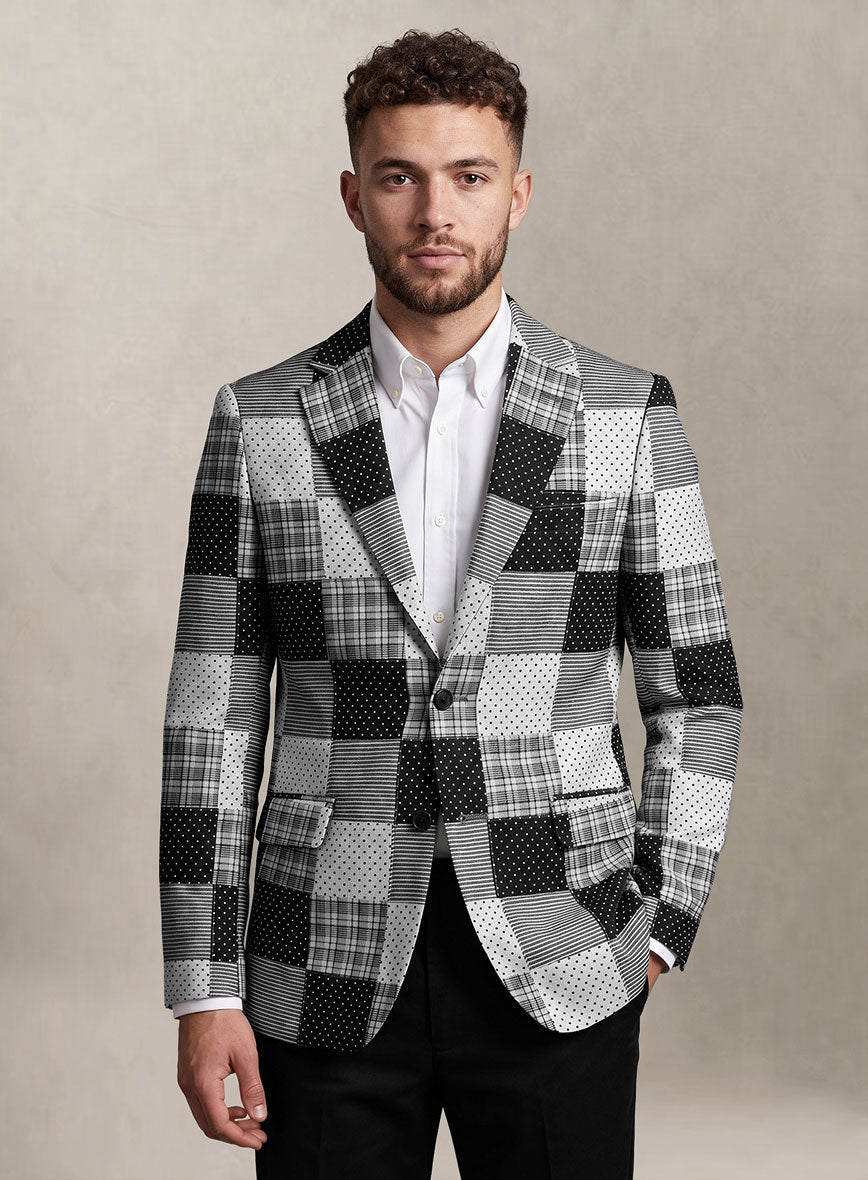 Black & White Madras Patchwork Combination Suit - StudioSuits