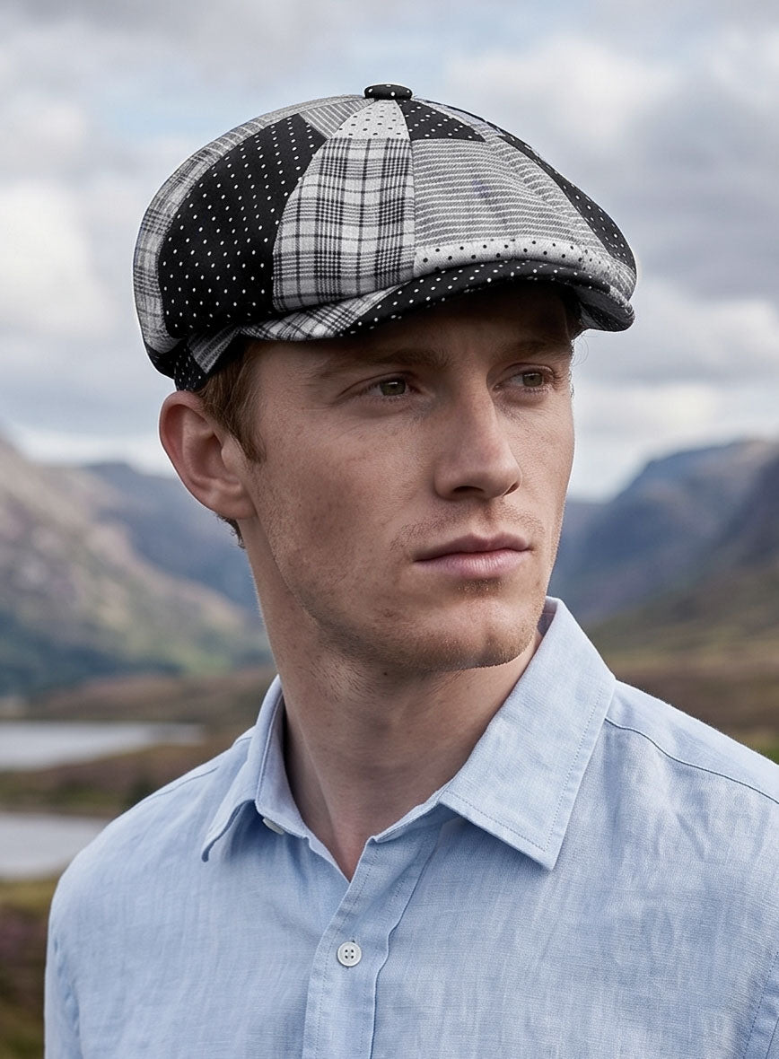 Black & White Madras Patchwork Newsboy Cap - StudioSuits