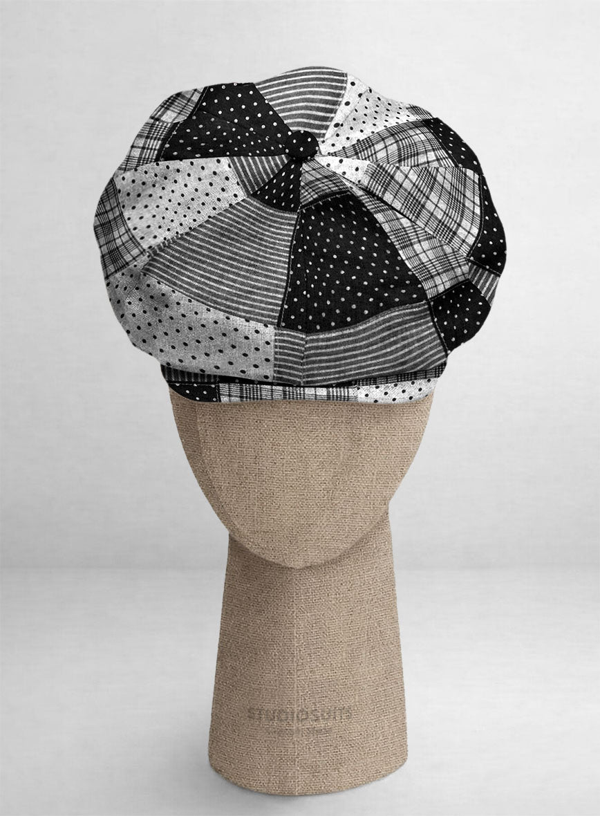 Black & White Madras Patchwork Newsboy Cap - StudioSuits