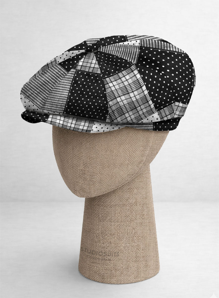 Black & White Madras Patchwork Newsboy Cap - StudioSuits