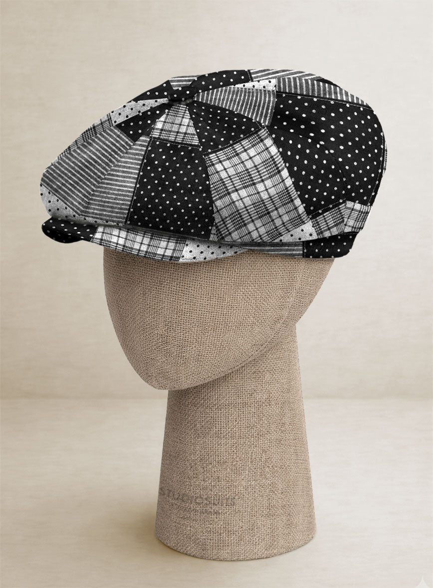 Black & White Madras Patchwork Newsboy Cap - StudioSuits