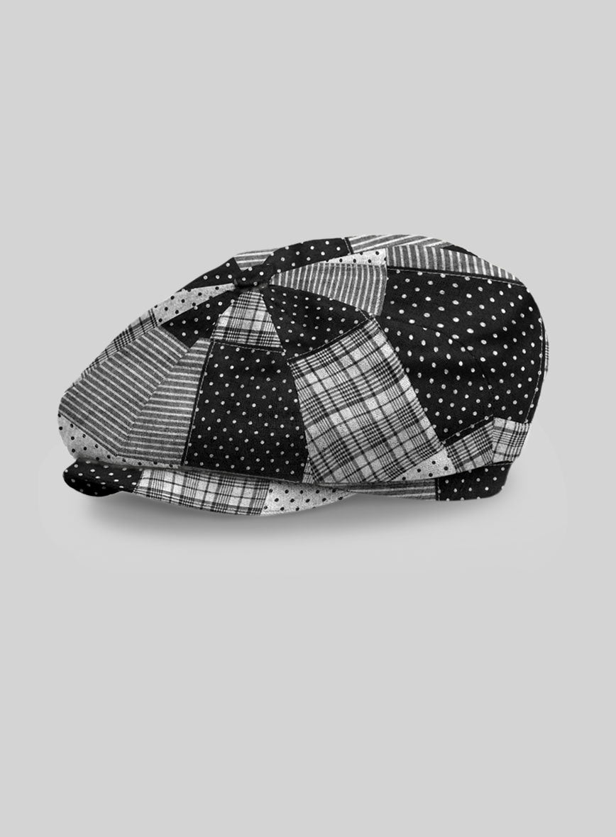 Black & White Madras Patchwork Newsboy Cap - StudioSuits